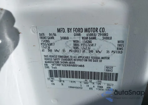 2006 Ford F-150 Stx/Xl/Xlt z USA, uszkodzony, nr VIN 1FTRF122X6NB51465